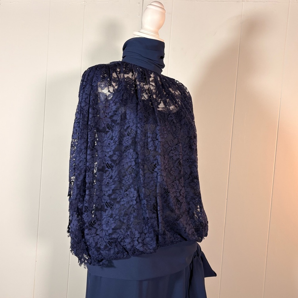 Vintage Navy Lace Cocktail Dress Women’s 4 Blue Batwing Drop Waist Chic Elegant - Picture 6 of 11